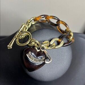 Vintage Juicy Couture Brown Rootbeer Tortoise Chain Bracelet with Heart Charm